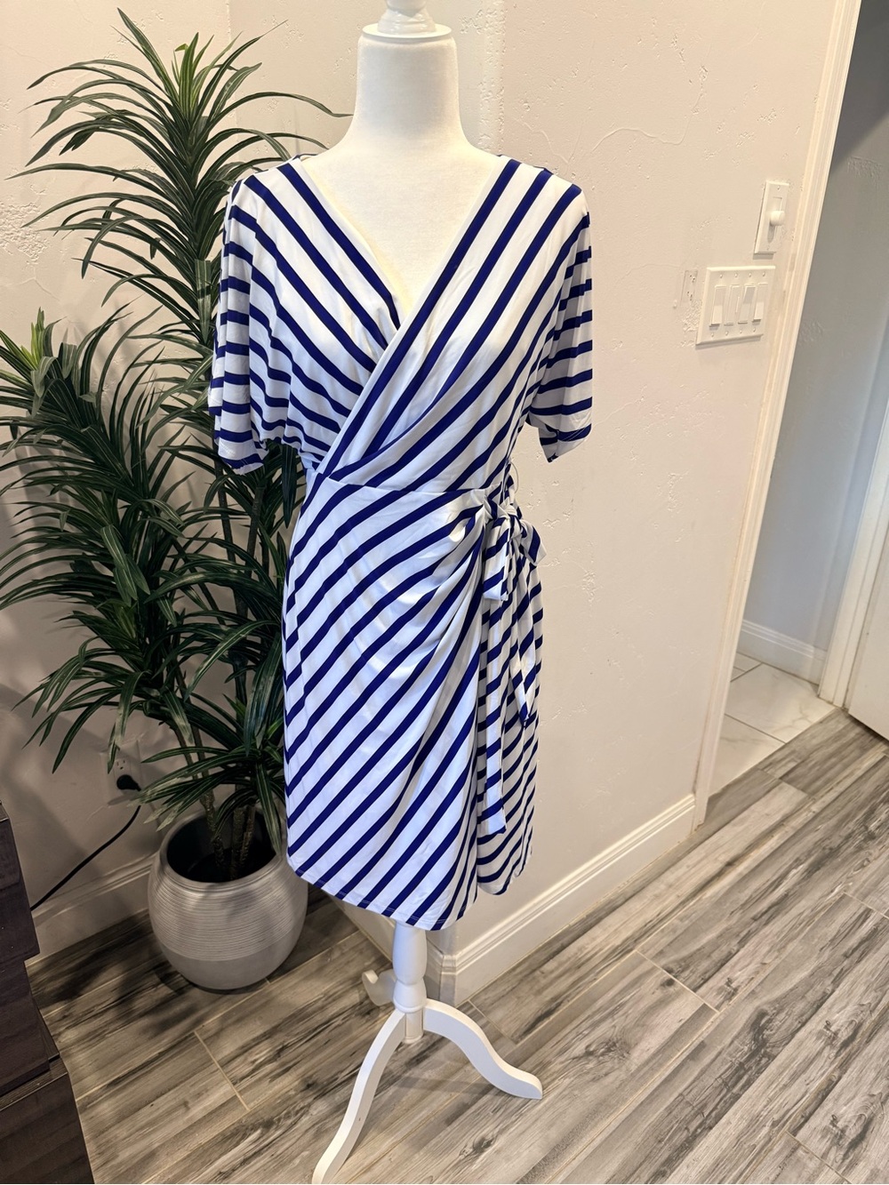 Ralph Lauren Navy & White Striped Wrap Midi Dress